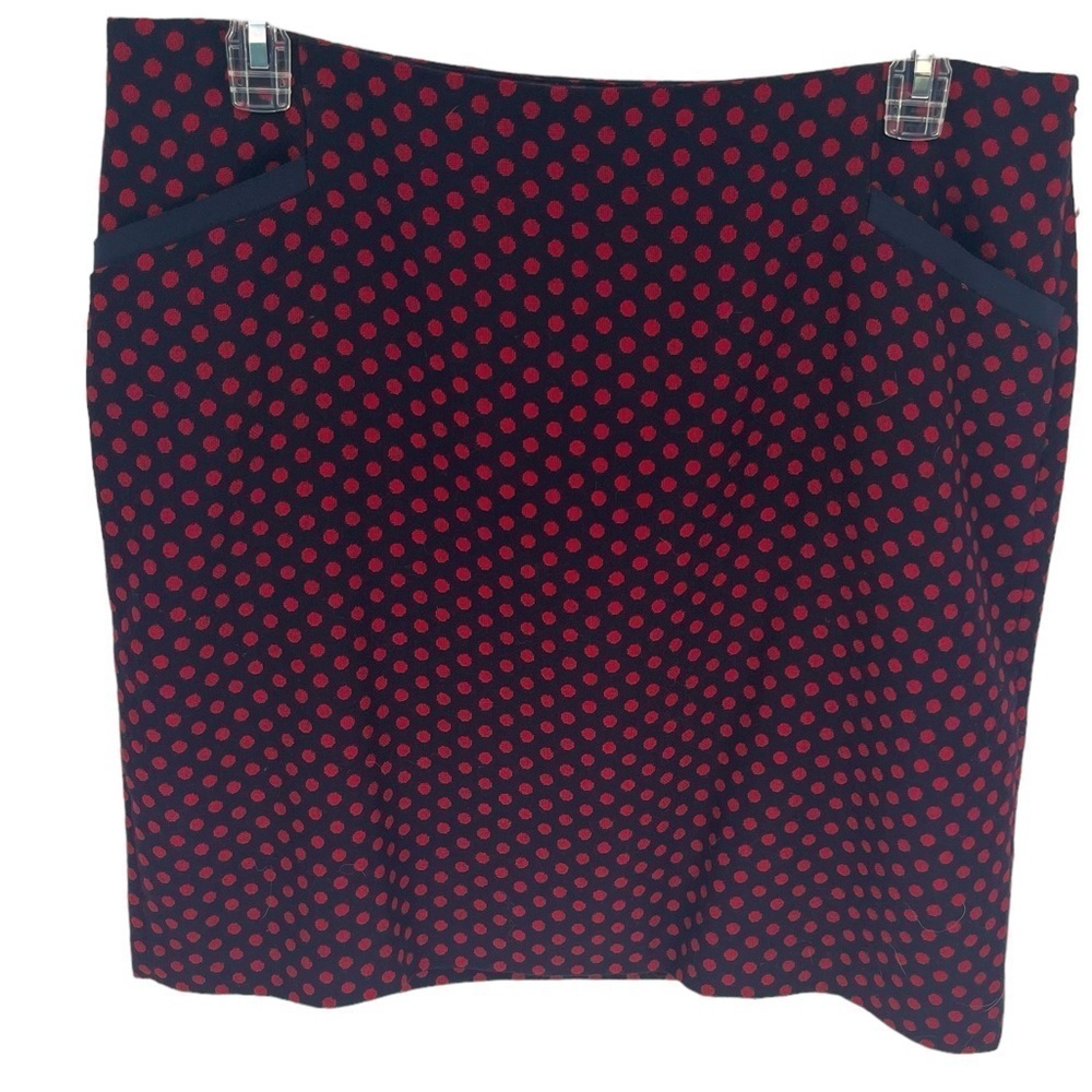 Talbots Straight Skirt Womens Size 16 Wool Blend Pencil Red Blue dots pockets